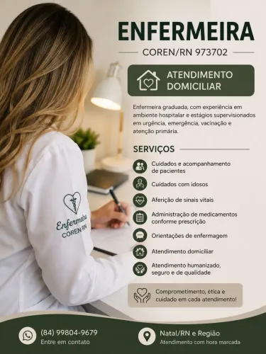 Enfermeira COREN Ativo | Plantões e Cuidados Domiciliares