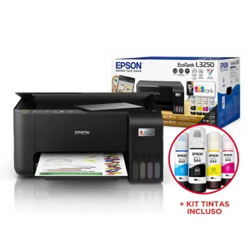 Impressora Multifuncional Epson EcoTank L3250 Wi-Fi Bivolt + Kit 4 Tintas Originais Epson
