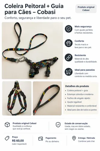 Coleira Peitoral para Cães + Guia - Original Cobasi