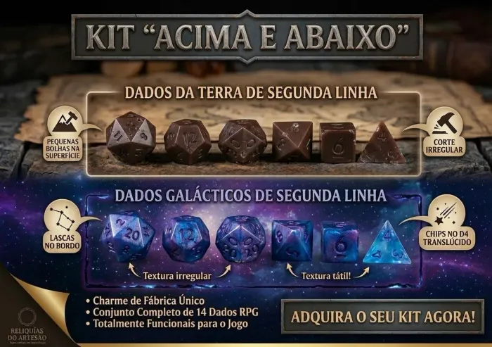 Kit acima e abaixo dados de RPG