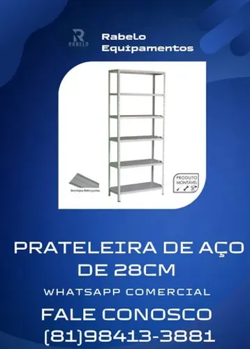 Prateleira de Ferro de 28cm com 6 bandejas e reforço ômega em até 5x sem juros