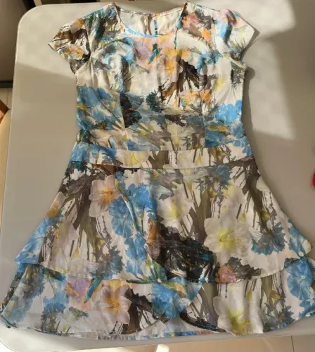 Vestido estampado seda manga japonesa Aquamar - floral tam GG