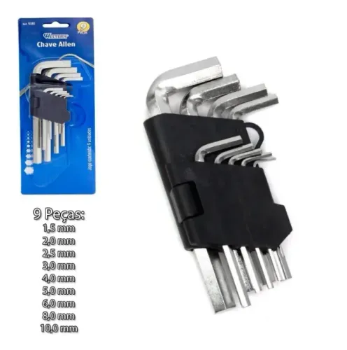 JG CHAVE Allen 9 Peças 1,5mm A 10mm Hexagonal Em Aço Carbono (NOVO)