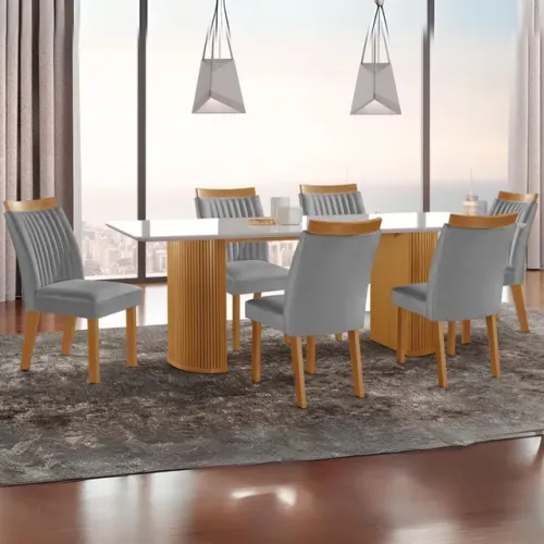 Sala de Jantar com 6 Cadeiras em Linho  Dara tt4 IMPERDÍVEL 