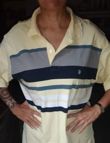 Camisa Polo Listrada Amarela