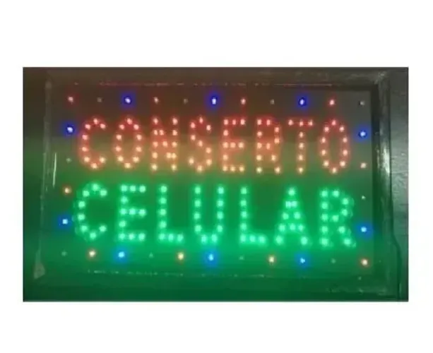 Placa de Led Conserto Celular Letreiro Luminoso Led Piscando Tecnicos Celular 50x25cm 110v