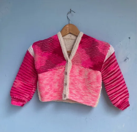 Casaco de Lã Infantil Rosa, Tam 4