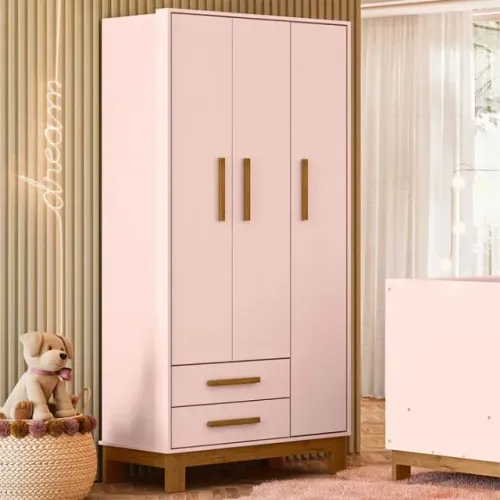 Guarda Roupa Infantil Encanto 3 Portas 2 Gavetas Retrô - Qmovi