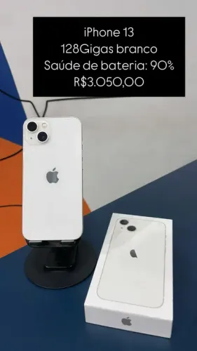 iPhone 13 128GB Branco Saúde de bateria 90% R$ 3.050,00 | Loja Física |
