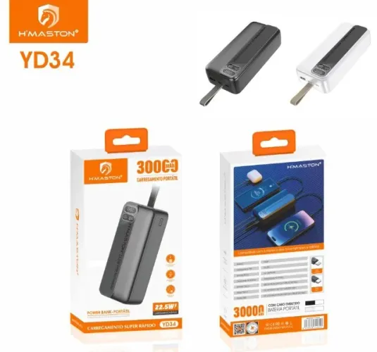 Carregador Portátil Power Bank30000mAh com display LED integradoHmaston YD34 Original