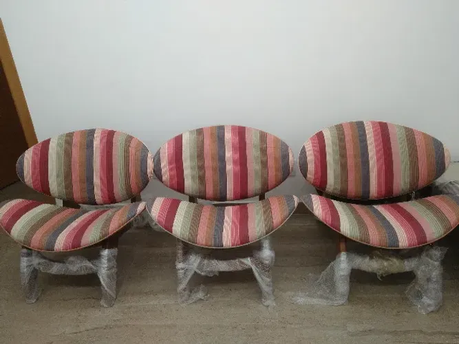 KIT com 3 Poltronas Decorativas Miller Pérola Imbuia
