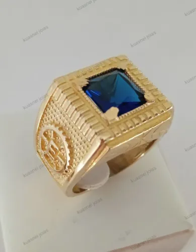 Anel de formatura moeda antiga com Pedra Azul