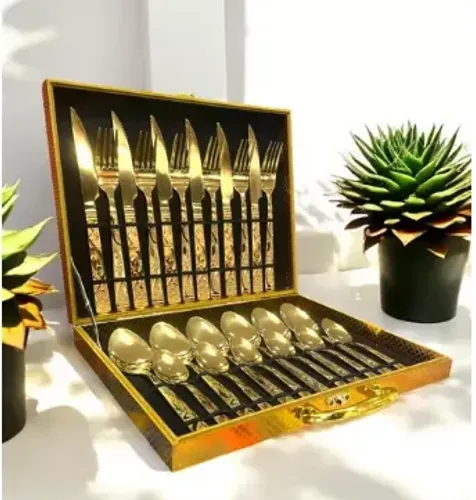 Kit Faqueiro Dourado Luxo Jogo Talheres Inox 24pçs + Maleta z1275 a