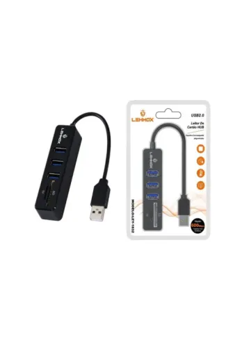 HUB USB 2.0 3 PORTAS E LEITOR DE CARTÃO DE MEMORIA LEHMOX LEY-1832