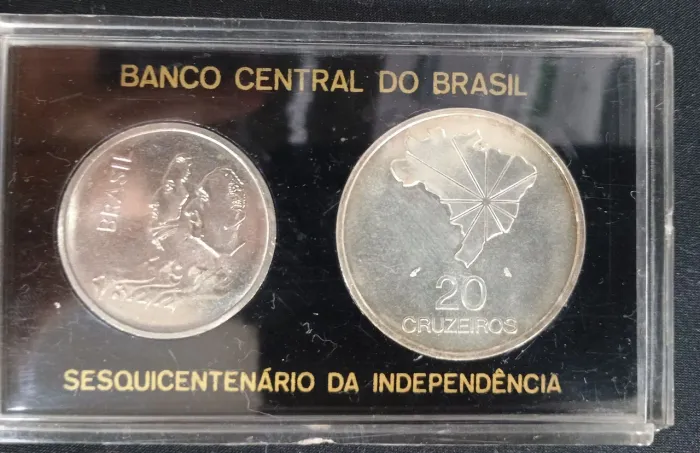 Kit moedas csesquicentenário da independência - 1 Cruzeiro de Níquel e 20 Cruzeiros prata