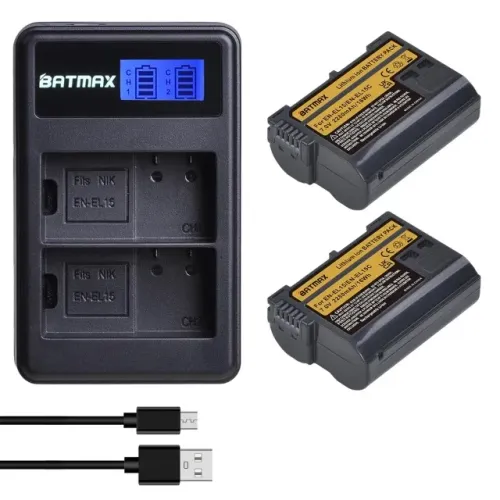 En-EL15 2 Baterias Batmax + Carregador Duplo El15C Câmeras Nikon D7500 Z5 Z7 D810 D7000