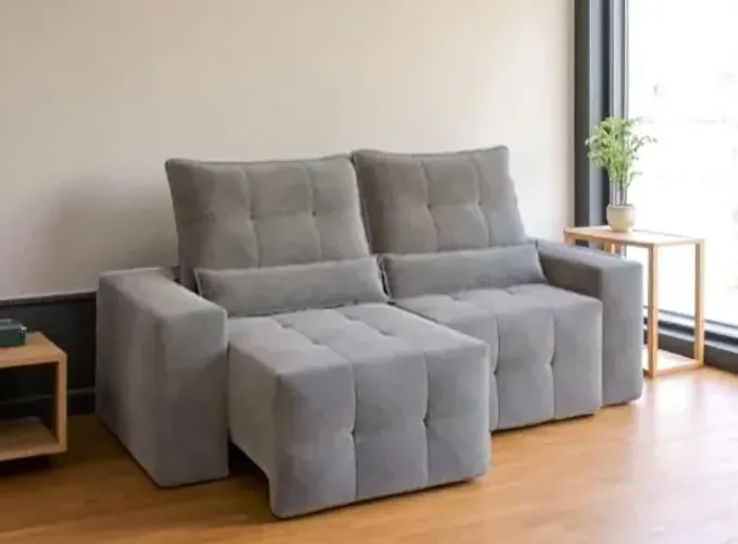 Sofá Cinza Retrátil e Reclinável Lisboa 