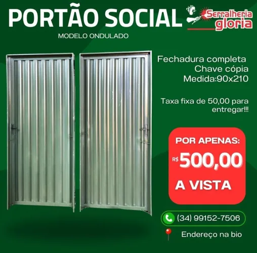Portão Social Ondulado - Aço - 90x210