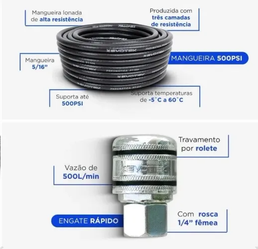 Mangueira compressor co. Calibrador pneus e soprador