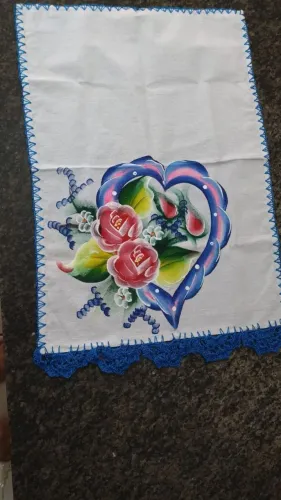 Kit 3 Panos de Copa Pintado a mão Com Bico de Crochê 75cm x 49 cm