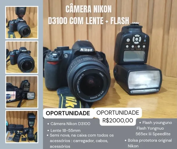 Oportunidade: Câmera Nikon completa, lente e flash