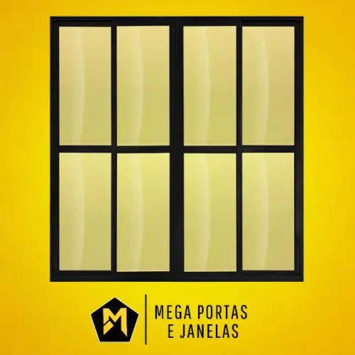 Porta Sacada Quatro folhas Alumínio Preto - Linha 25 (Completa)