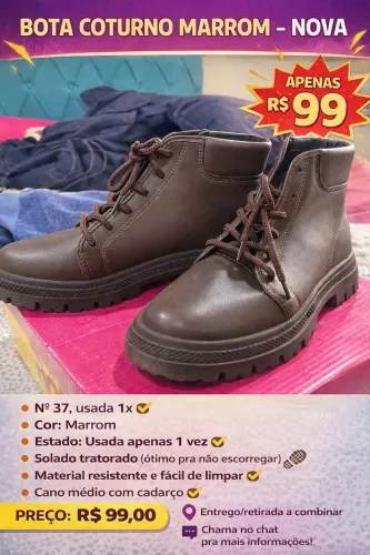 Bota Coturno Marrom - Nova 