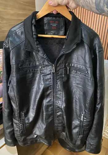 JAQUETA DE COURO SINTÉTICO MASCULINO G - PRETO (NOVO)