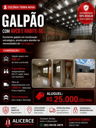 ALUGO GALPÃO COM  1200 M2 NO COLONIA TERRA NOVA