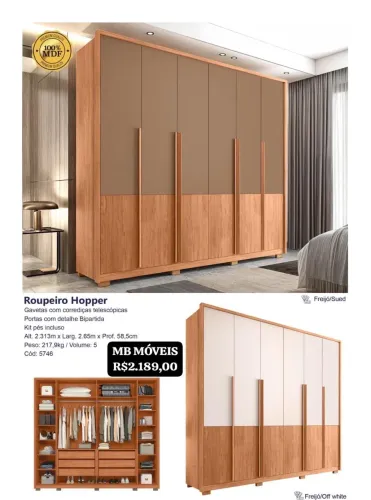 Guarda roupa de casal Roupeiro Hopper