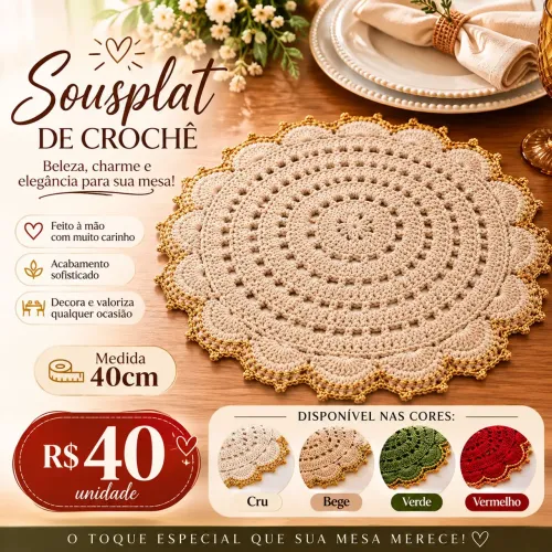 Sousplat de Crochê 40cm, unidade