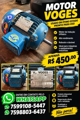 Motor elétrico VOGES 1.5 cv trifásico de alta. Valor 450 reais