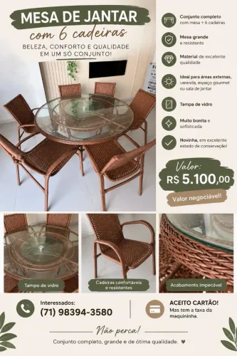 MESA DE JANTAR COM 6 CADEIRAS - LINDA E NOVINHA!