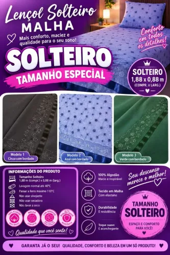 Lençol de Solteiro 100% algodão
