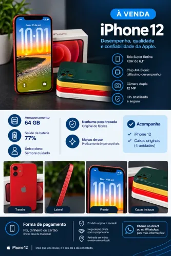 IPHONE 12 64gb 77% único dono