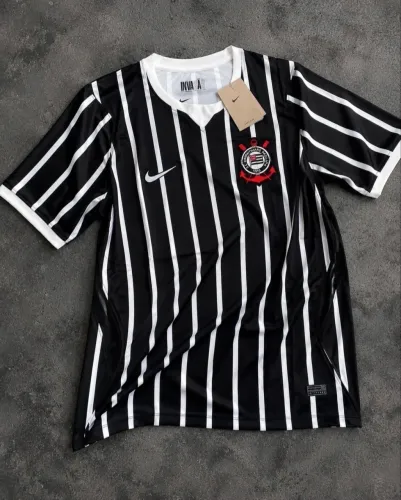 Camisa do Corinthians Reserva 2026/27 preto e branco listrado