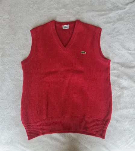 Colete Lacoste Vintage Vermelho em Lã Decote V Original Tamanho 3/Tamanho P