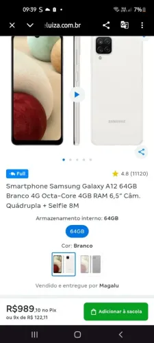 VENDE-SE CELULAR SAMSUNG A12 COM DEFEITO