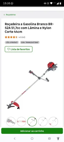 Roçadeira a Gasolina Branco BR-52A 51,7cc com Lâmina e Nylon Corte 44cm