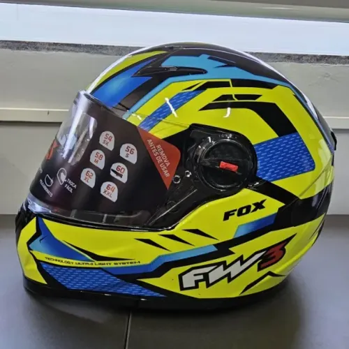Capacete FW3 GTX Fox Amarelo Azul Tamanho 60 - Incompleto