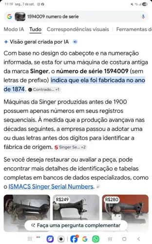 Vendo cabeçote de maquina singer vom mas de 150 anos