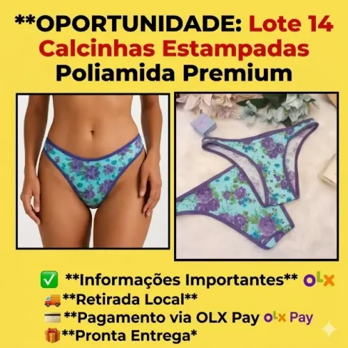 Lote 14 Calcinhas Estampadas Poliamida Premium - Preço de Fábrica!