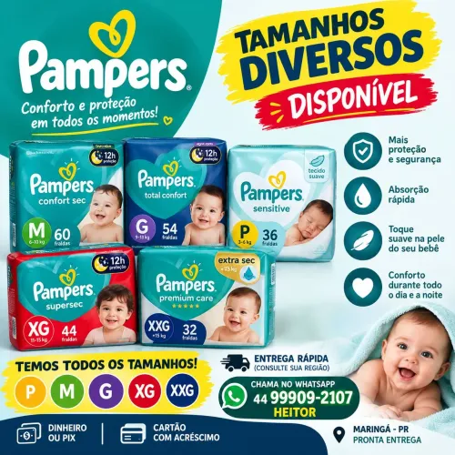 Fraldas Pampers 1 real a unidade diversos tamanhos e pacotes 