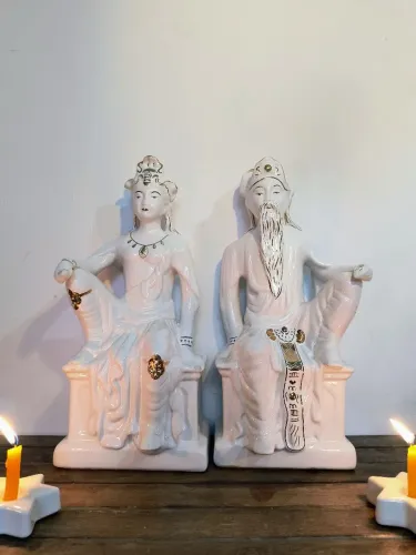 Escultura porcelana deuses imortais taoistas chines 40cm grande estatua Antigo Antiquário
