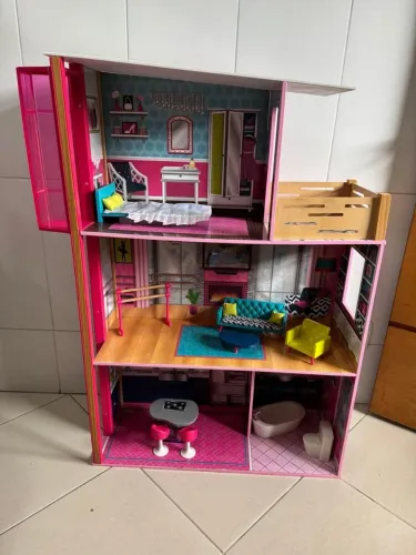 Playset mansão boneca Barbie 3 andares móveis casa completa quarto sala cozinha Mattel