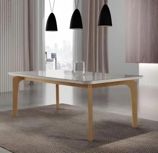 Mesa de Jantar Ravello 1,80 m Naturale Off White com Vidro