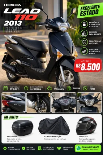 Honda Lead 110 2013 + Baú + Capacete + Capa | R$ 8.9000