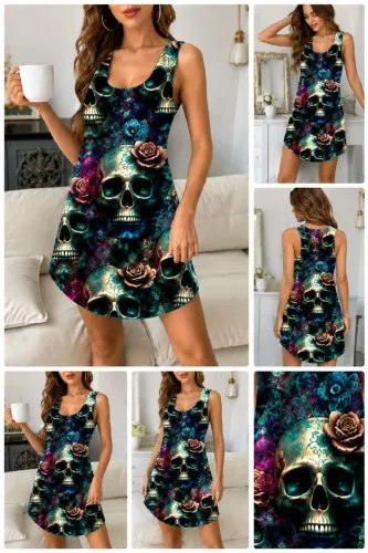 Vestido Importado Caveiras e Rosas | Tam. M | Novo, Nunca Usado | R$ 50