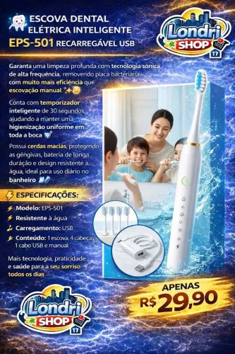 ESCOVA DENTAL ELÉTRICA INTELIGENTE EPS-501 RECARREGÁVEL USB