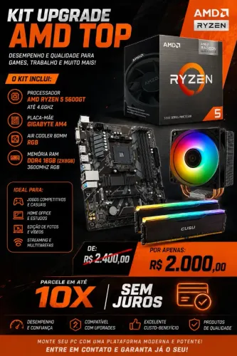 Kit Gamer Top RYZEN 5 4.6Ghz/ 16GB RAM 3600Mhz/ Gigabyte entrego parcelo